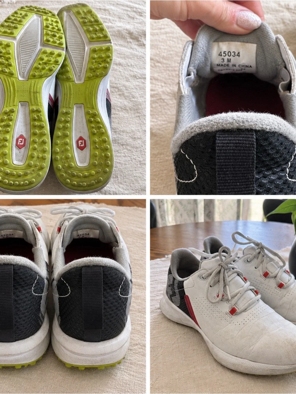 Kids Golf Shoes in White, Black & Lime - Size 3 M